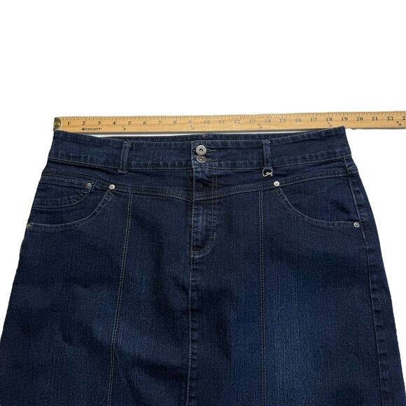 Style & Co Tummy Control Blue Jean Denim Skirt Dark Wash Back Vent Sz 16 - Picture 6 of 13